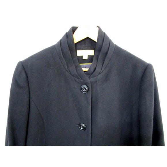 EUC! Katherine Kelly Black 100% Cashmere Button Up Long Coat Women Sz 14 - Picture 2 of 10